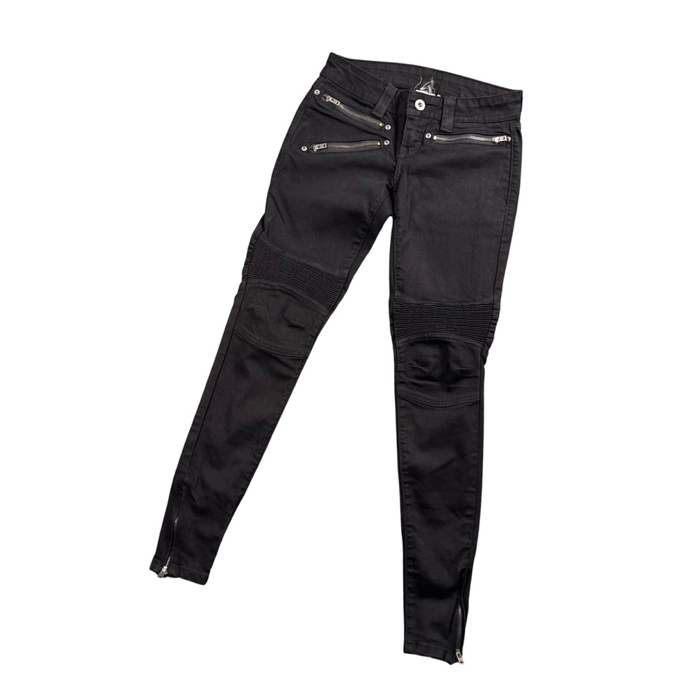 Harley-Davidson Moto Skinny Pants Black Zip Ribbed Y2K Biker Size 0 Tall‎ Biker
